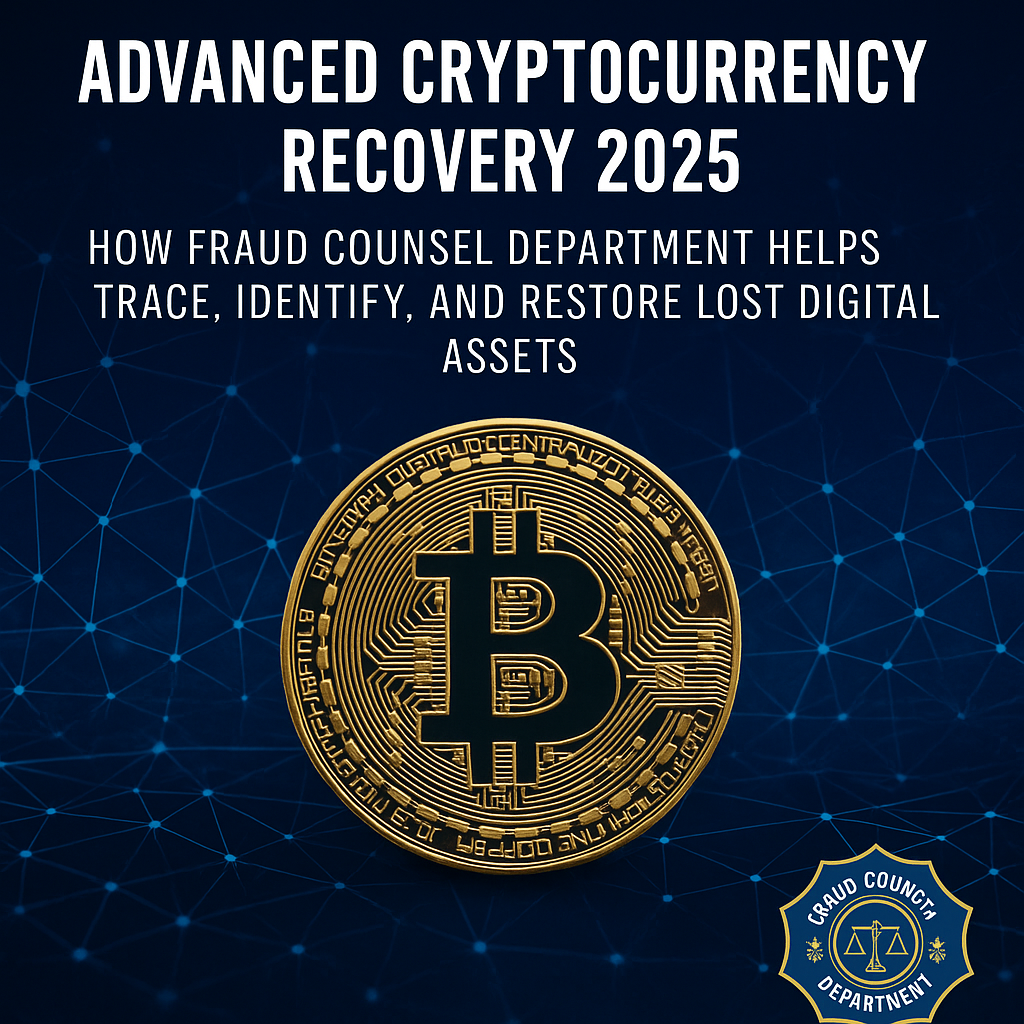 Cryptocurrency recovery process by Fraud Counsel Department