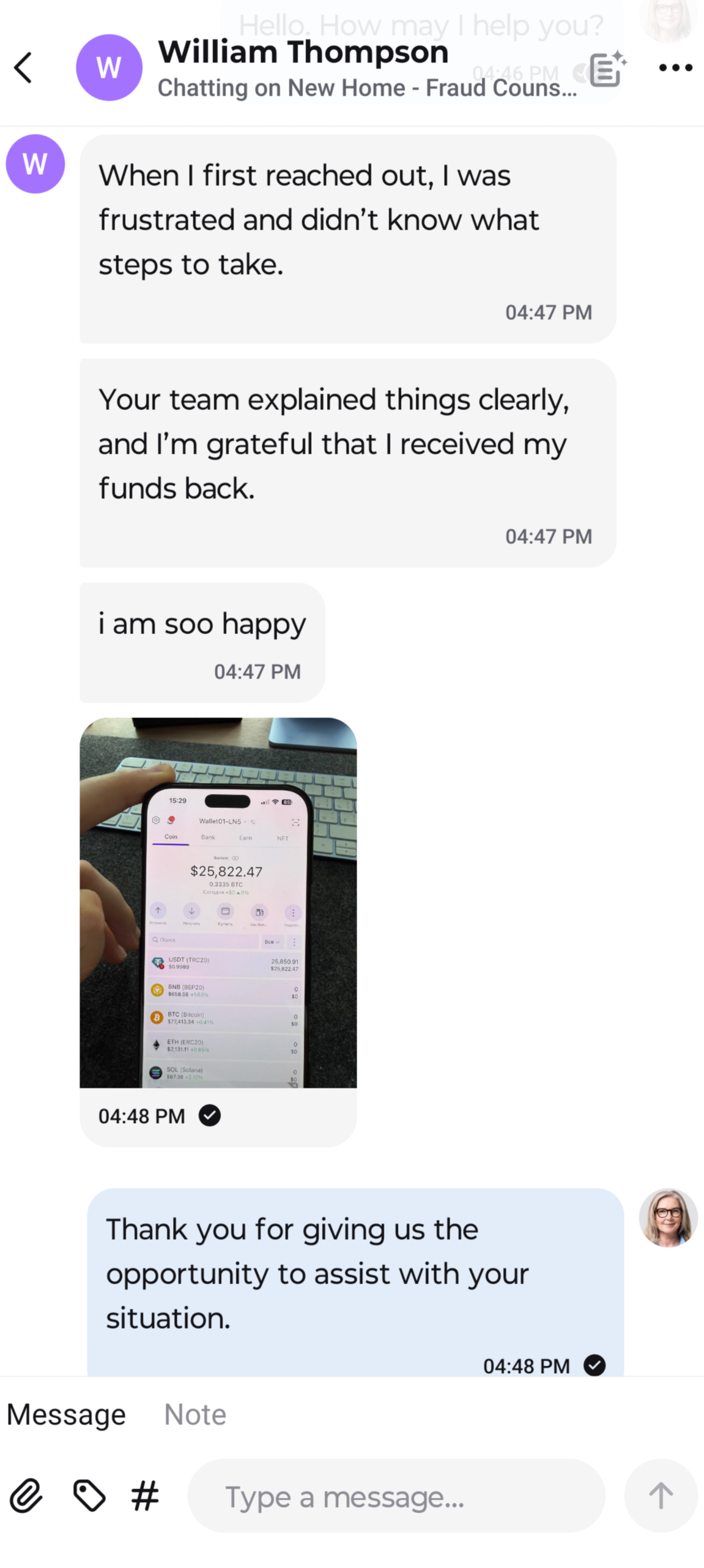 Recovery proof for William Thompson, $25,000